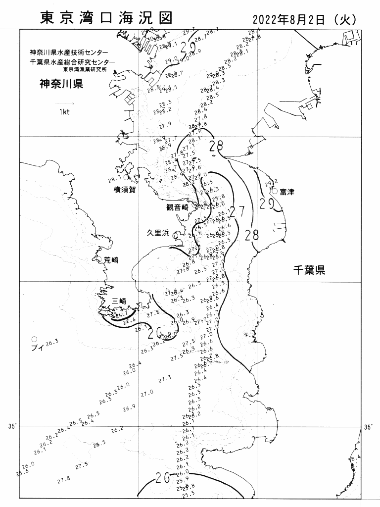 海況図, 東京湾口海況図 検索結果, (水温分布 等を図示)