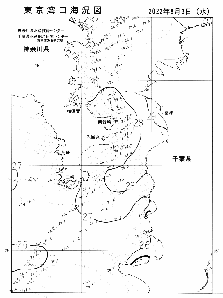 海況図, 東京湾口海況図 検索結果, (水温分布 等を図示)