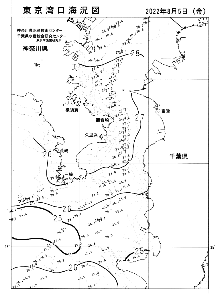 海況図, 東京湾口海況図 検索結果, (水温分布 等を図示)