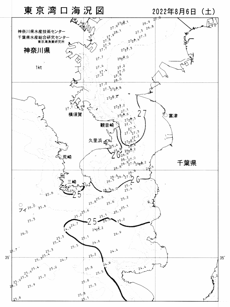 海況図, 東京湾口海況図 検索結果, (水温分布 等を図示)