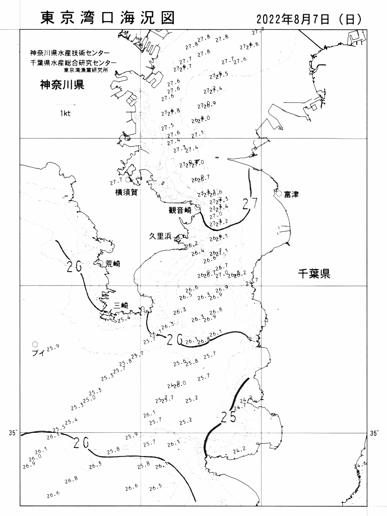 海況図, 東京湾口海況図 検索結果, (水温分布 等を図示)