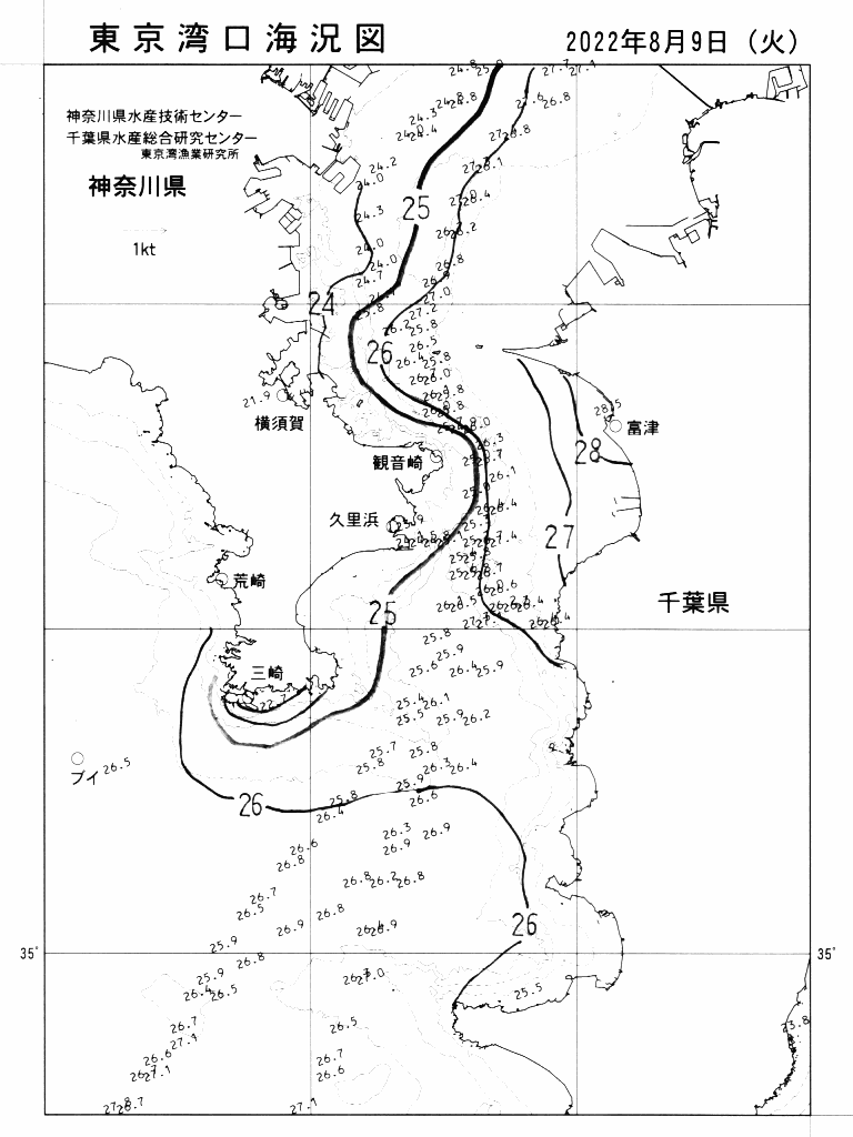 海況図, 東京湾口海況図 検索結果, (水温分布 等を図示)