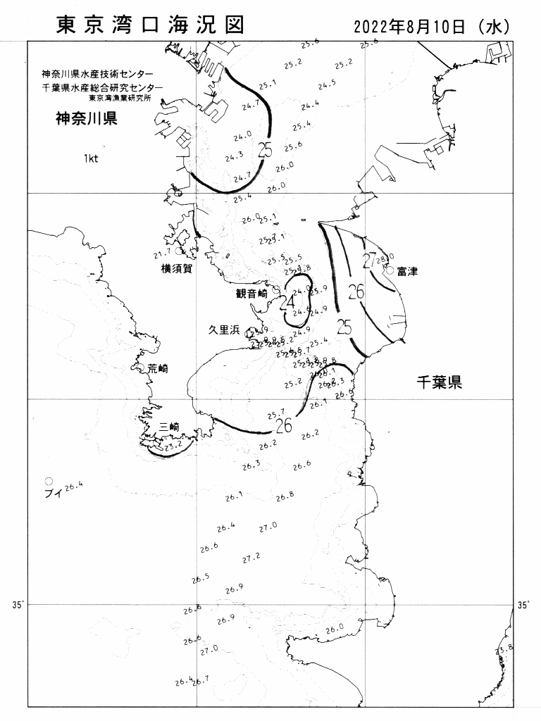 海況図, 東京湾口海況図 検索結果, (水温分布 等を図示)