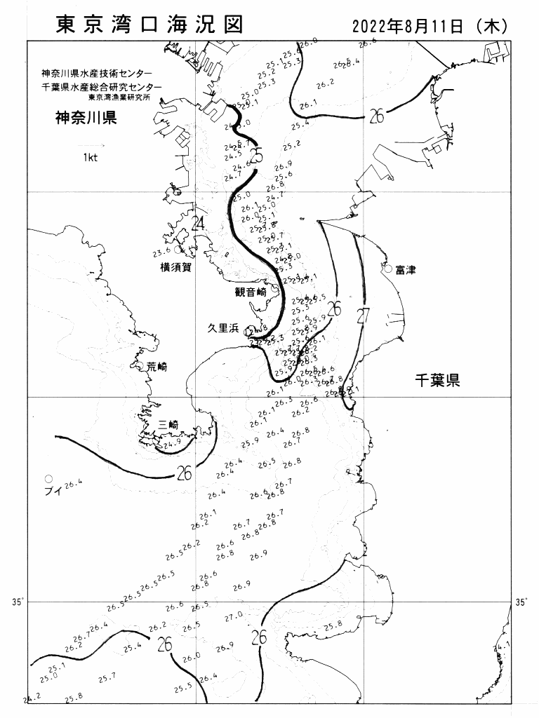海況図, 東京湾口海況図 検索結果, (水温分布 等を図示)