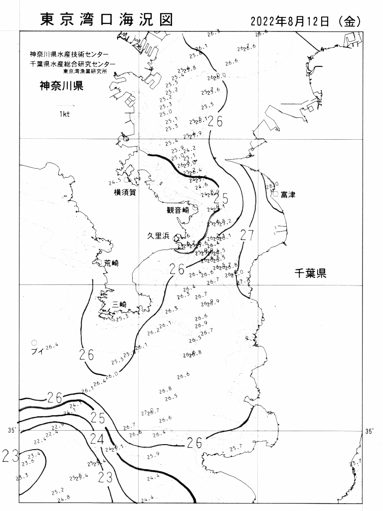 海況図, 東京湾口海況図 検索結果, (水温分布 等を図示)