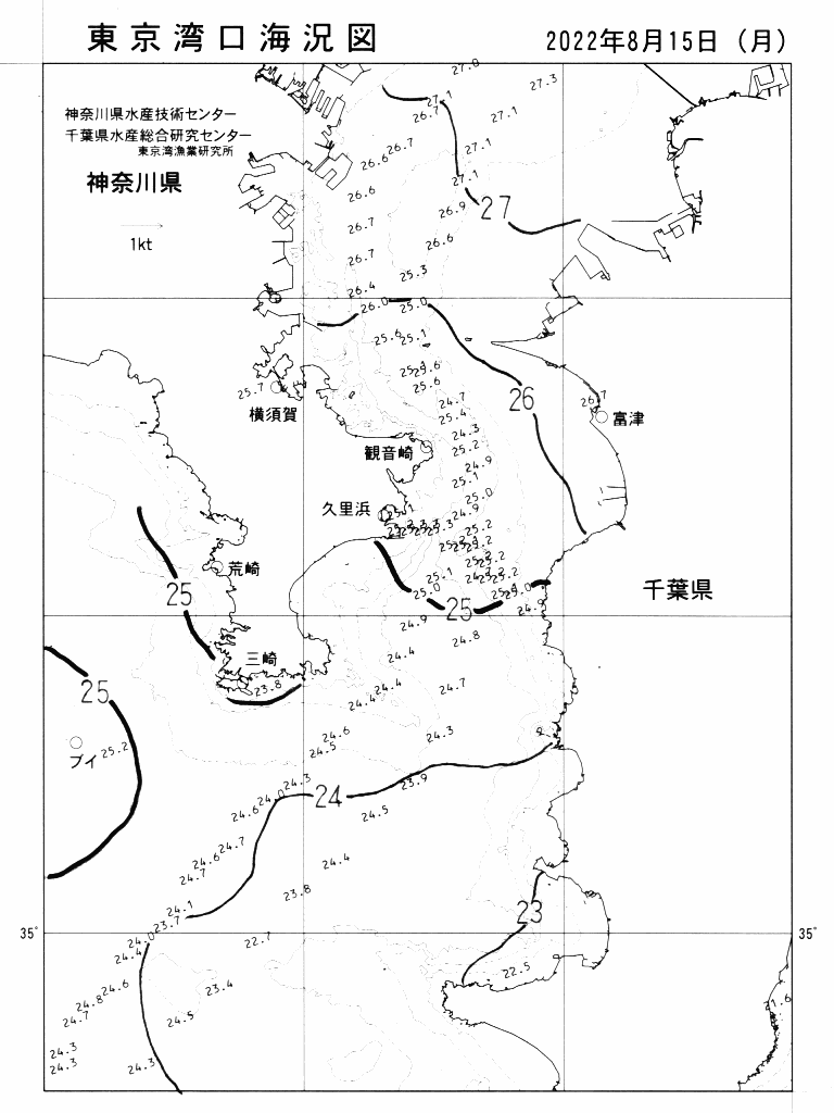 海況図, 東京湾口海況図 検索結果, (水温分布 等を図示)