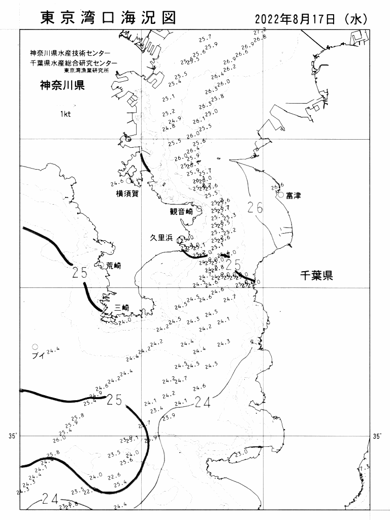 海況図, 東京湾口海況図 検索結果, (水温分布 等を図示)