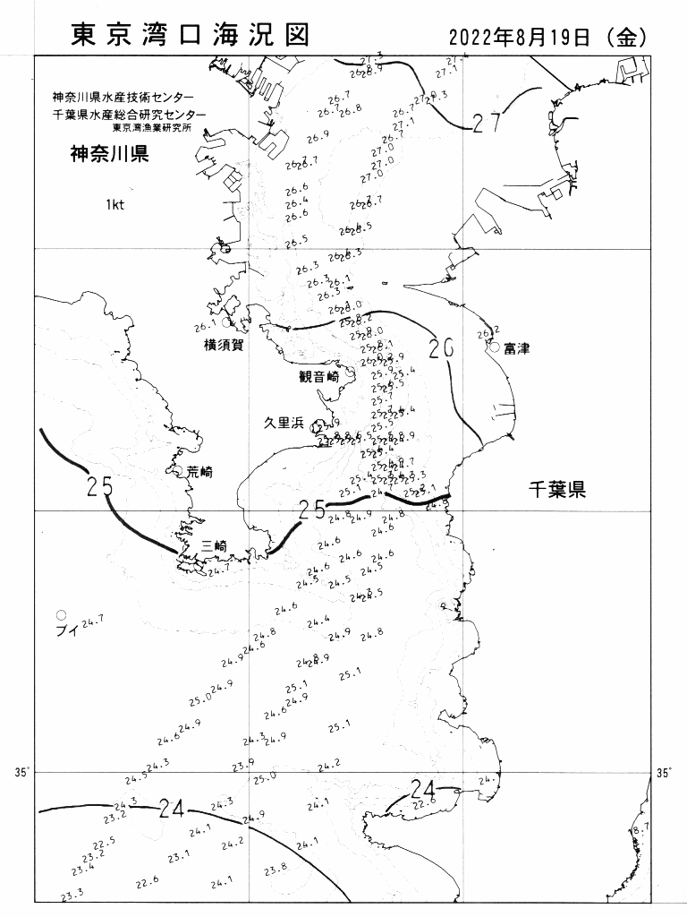 海況図, 東京湾口海況図 検索結果, (水温分布 等を図示)