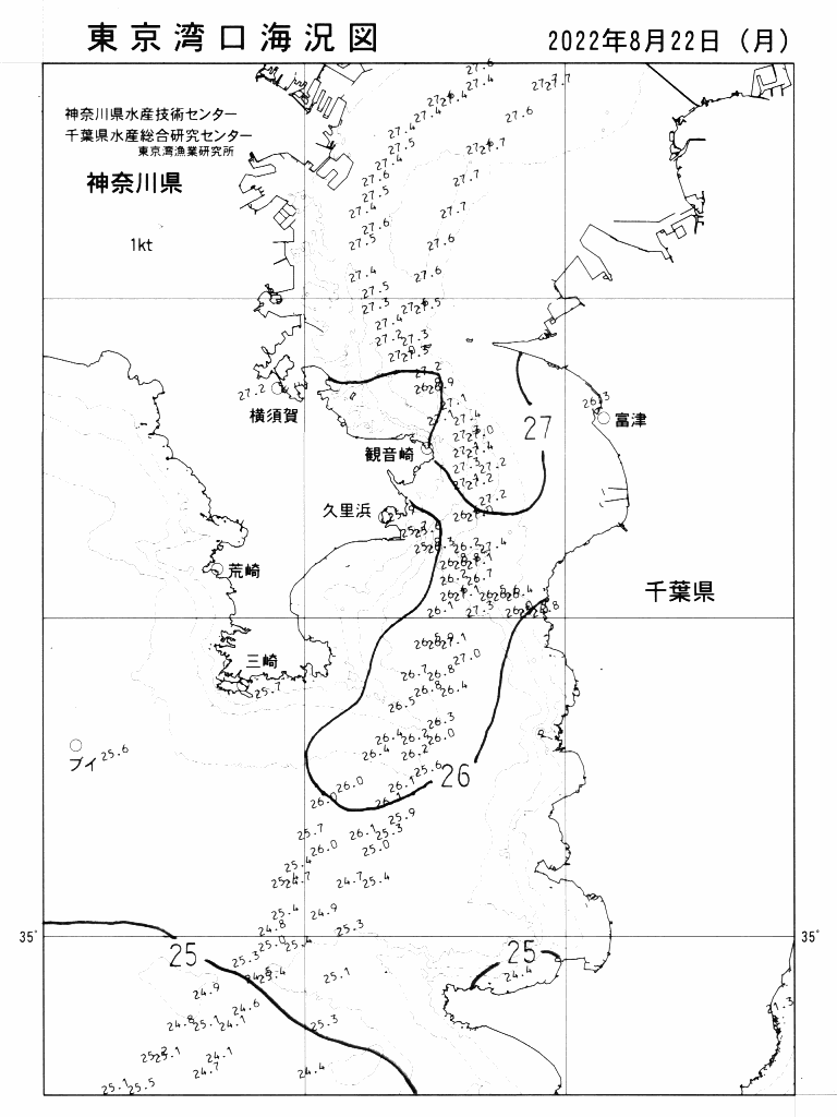 海況図, 東京湾口海況図 検索結果, (水温分布 等を図示)