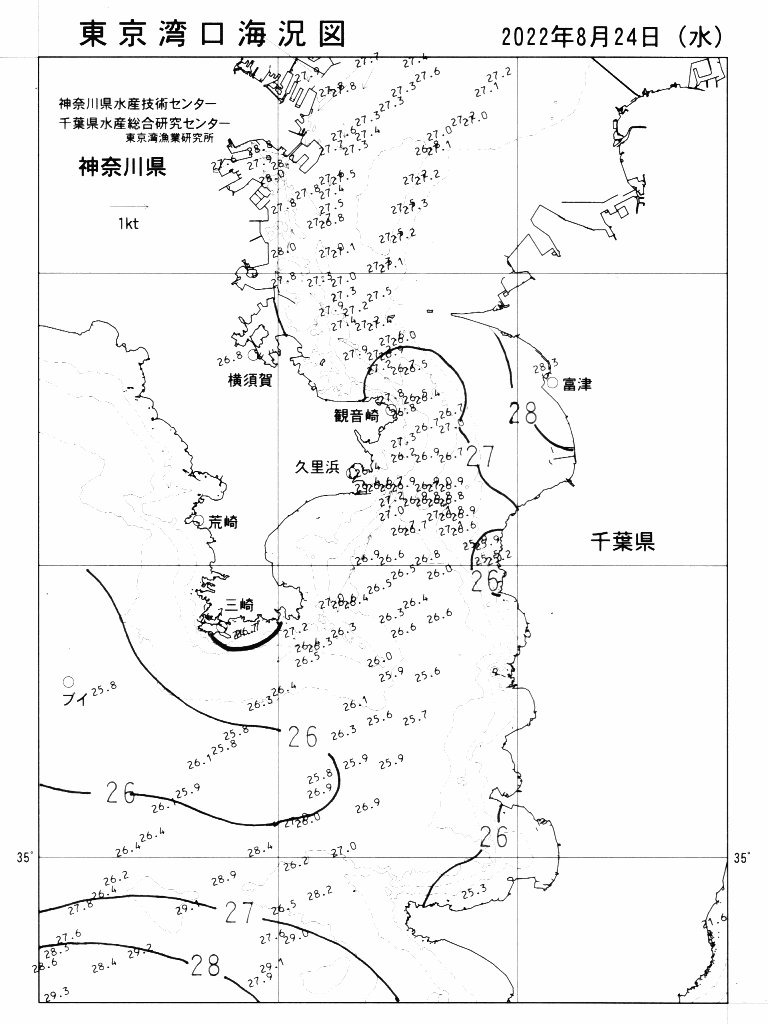 海況図, 東京湾口海況図 検索結果, (水温分布 等を図示)