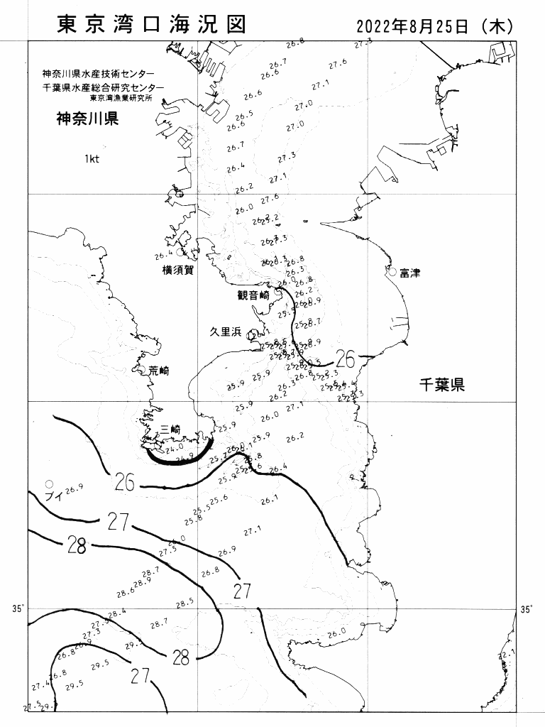 海況図, 東京湾口海況図 検索結果, (水温分布 等を図示)