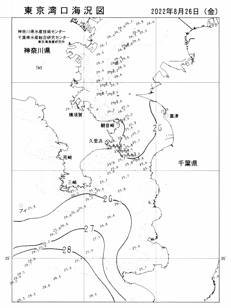 海況図, 東京湾口海況図 検索結果, (水温分布 等を図示)