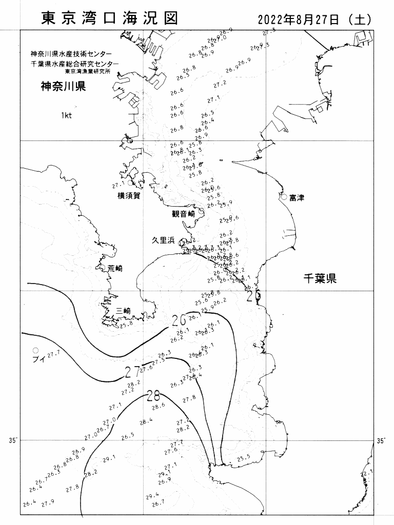海況図, 東京湾口海況図 検索結果, (水温分布 等を図示)