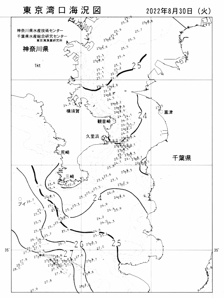 海況図, 東京湾口海況図 検索結果, (水温分布 等を図示)