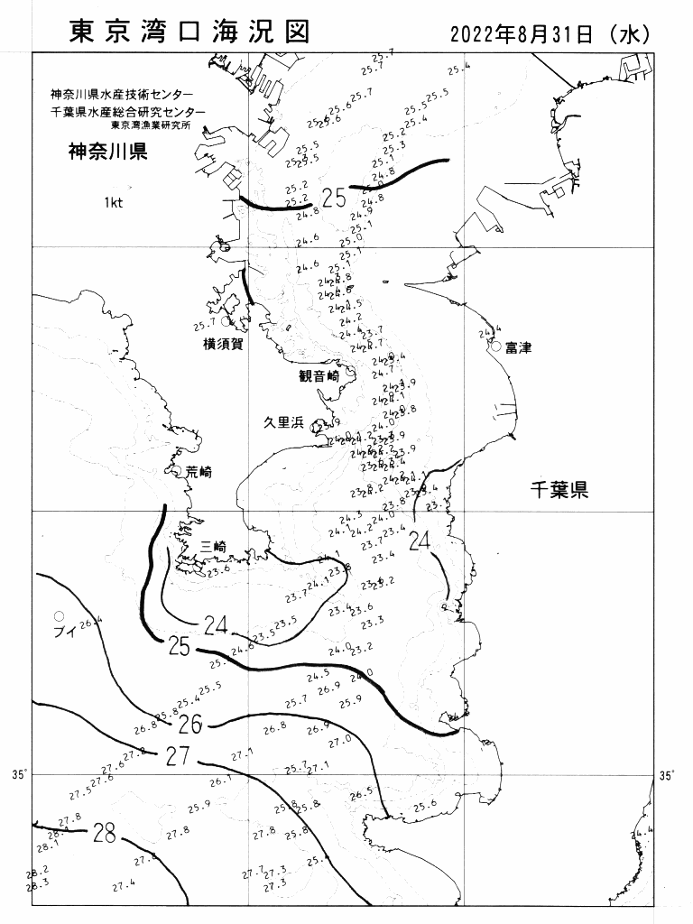 海況図, 東京湾口海況図 検索結果, (水温分布 等を図示)