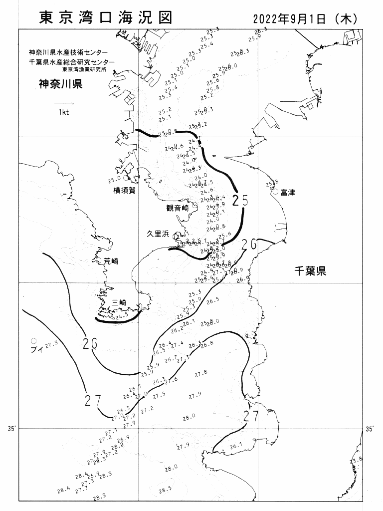 海況図, 東京湾口海況図 検索結果, (水温分布 等を図示)