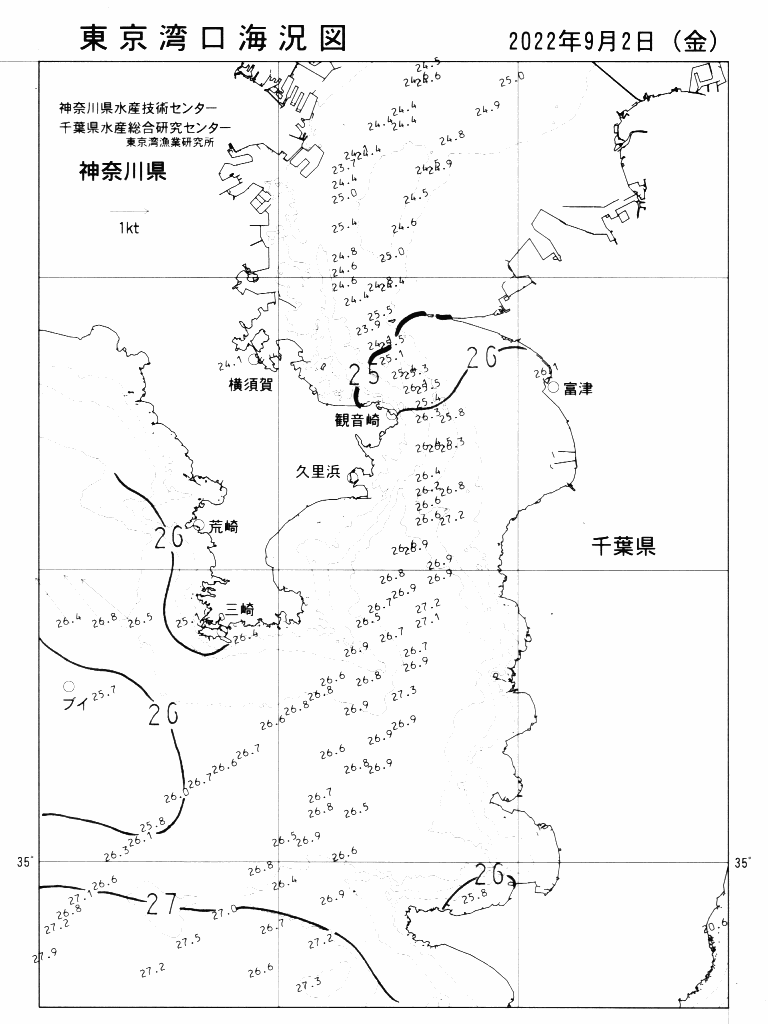 海況図, 東京湾口海況図 検索結果, (水温分布 等を図示)