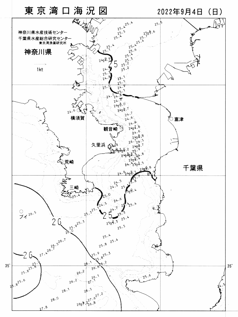 海況図, 東京湾口海況図 検索結果, (水温分布 等を図示)