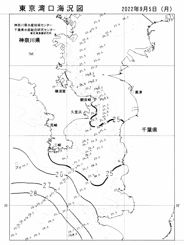海況図, 東京湾口海況図 検索結果, (水温分布 等を図示)