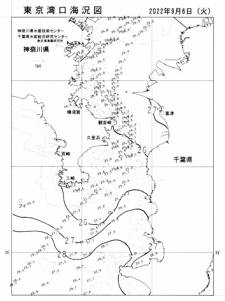 海況図, 東京湾口海況図 検索結果, (水温分布 等を図示)