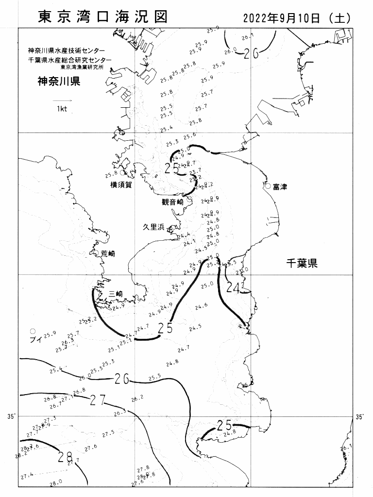 海況図, 東京湾口海況図 検索結果, (水温分布 等を図示)