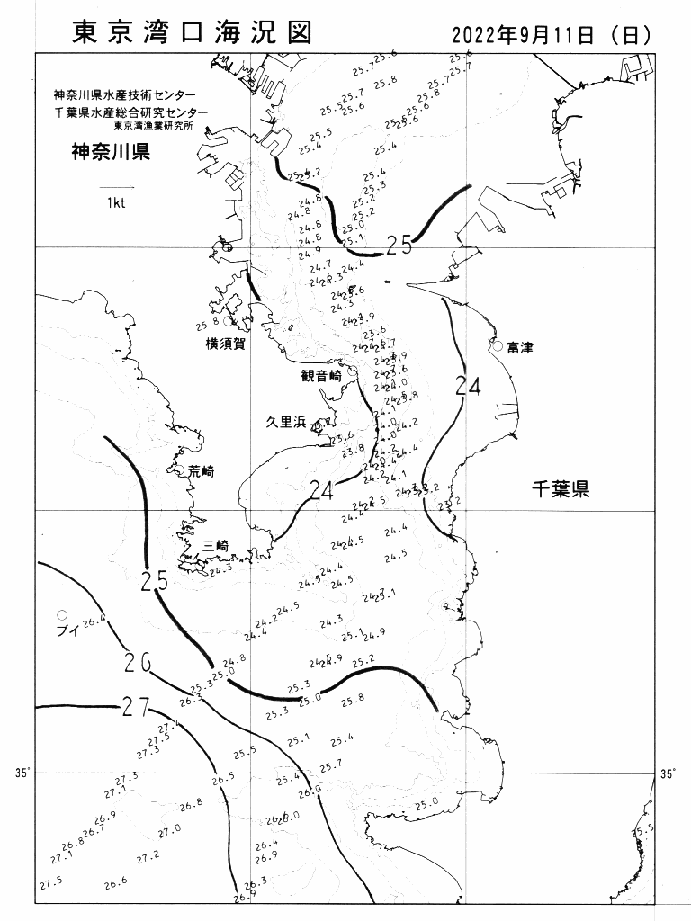 海況図, 東京湾口海況図 検索結果, (水温分布 等を図示)