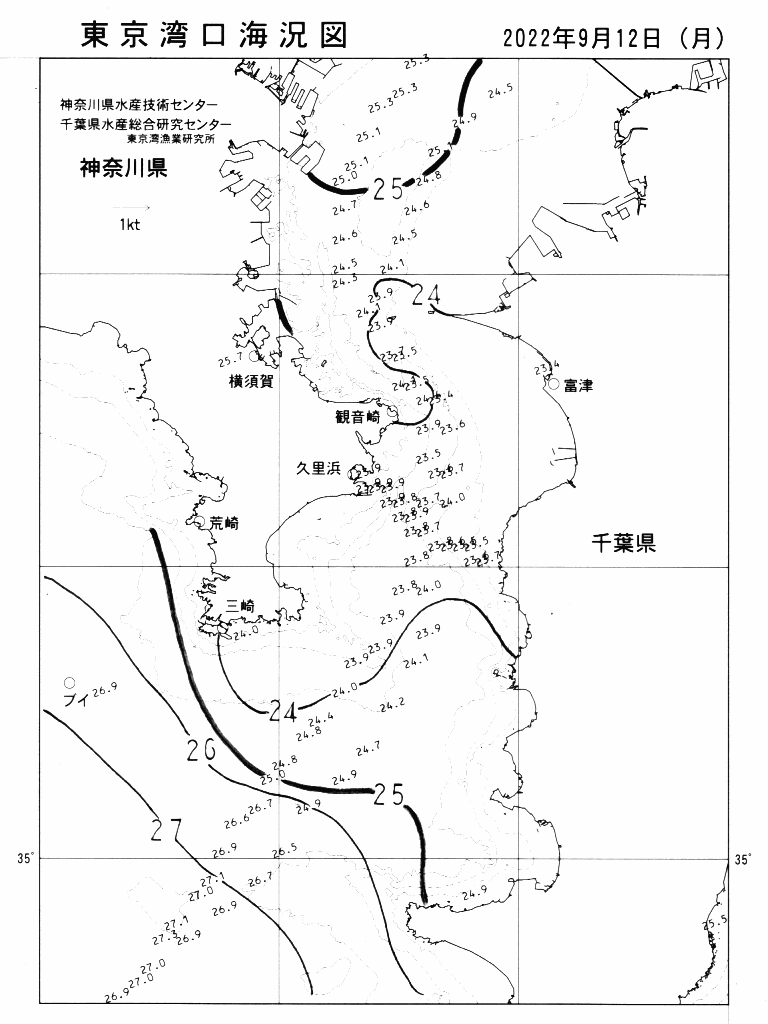 海況図, 東京湾口海況図 検索結果, (水温分布 等を図示)
