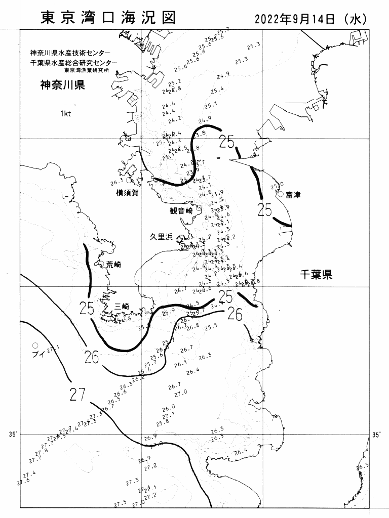 海況図, 東京湾口海況図 検索結果, (水温分布 等を図示)