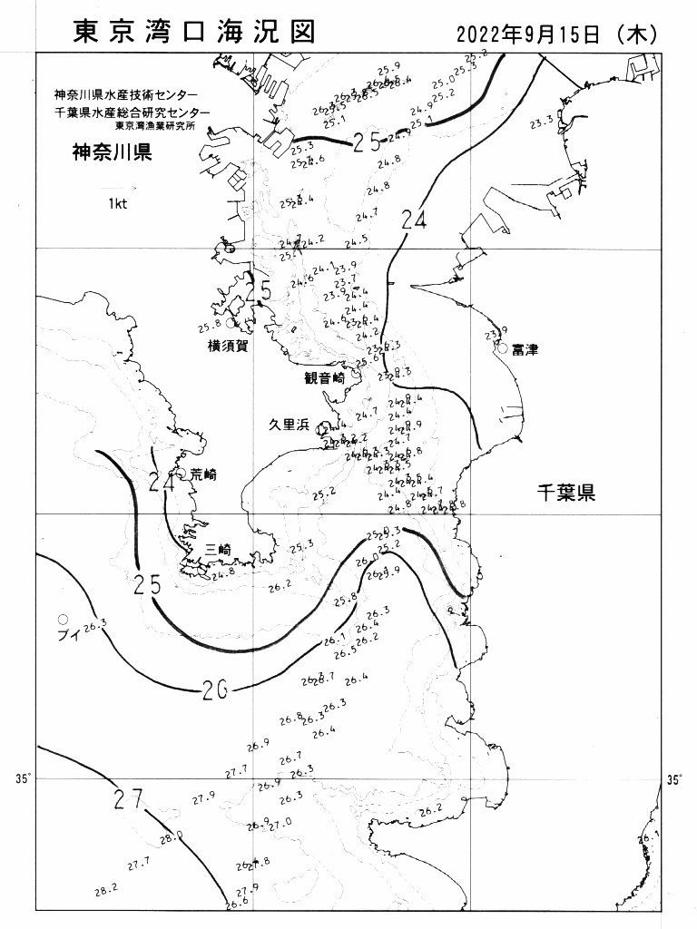海況図, 東京湾口海況図 検索結果, (水温分布 等を図示)