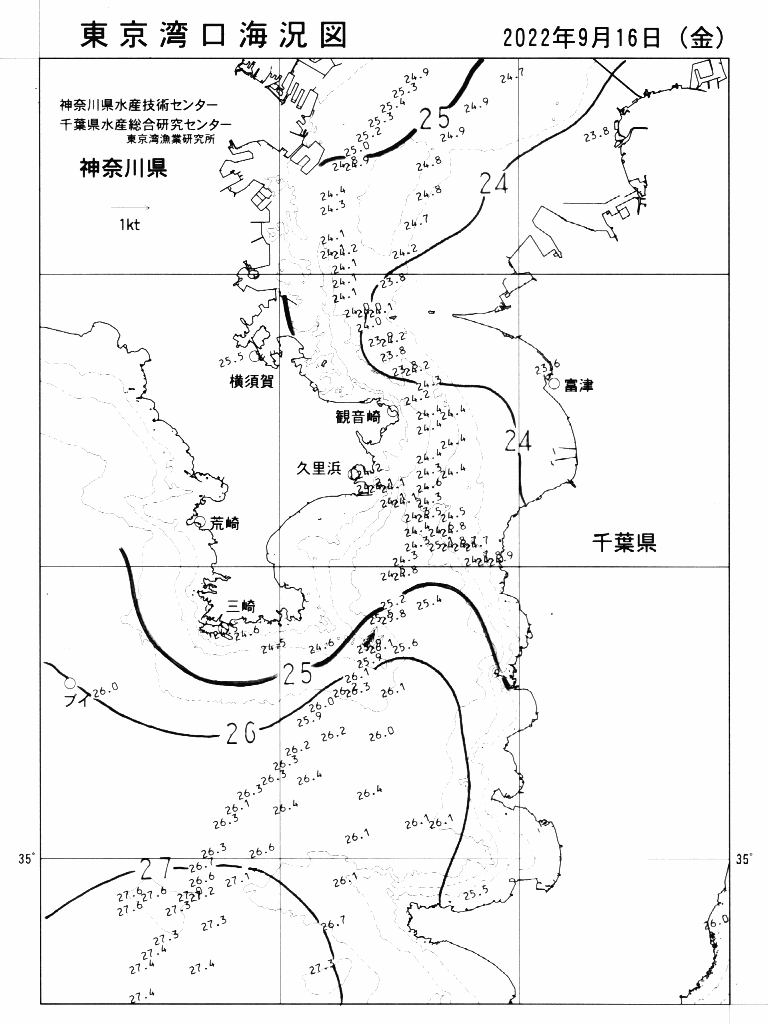海況図, 東京湾口海況図 検索結果, (水温分布 等を図示)