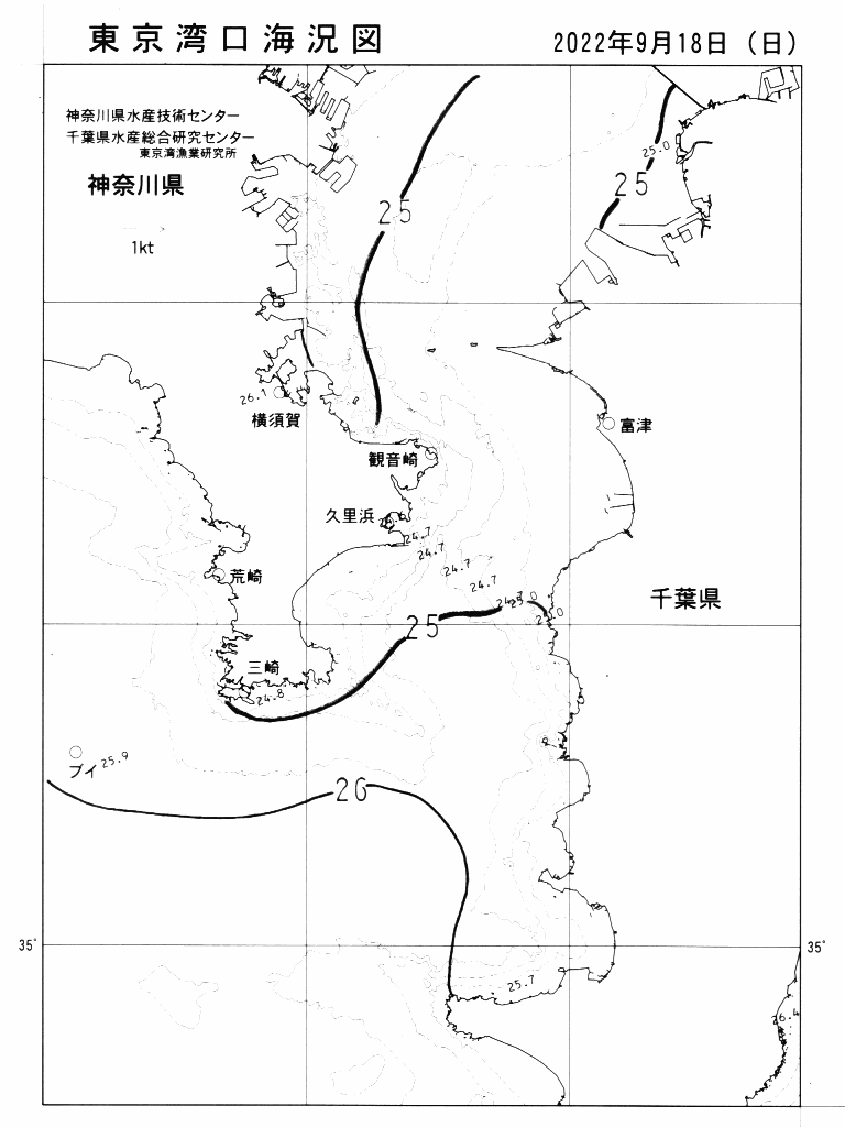 海況図, 東京湾口海況図 検索結果, (水温分布 等を図示)