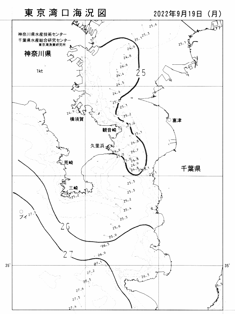 海況図, 東京湾口海況図 検索結果, (水温分布 等を図示)