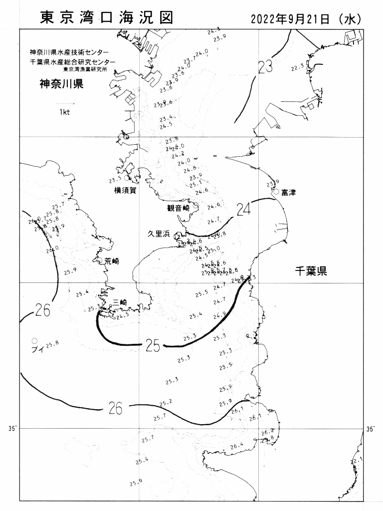 海況図, 東京湾口海況図 検索結果, (水温分布 等を図示)