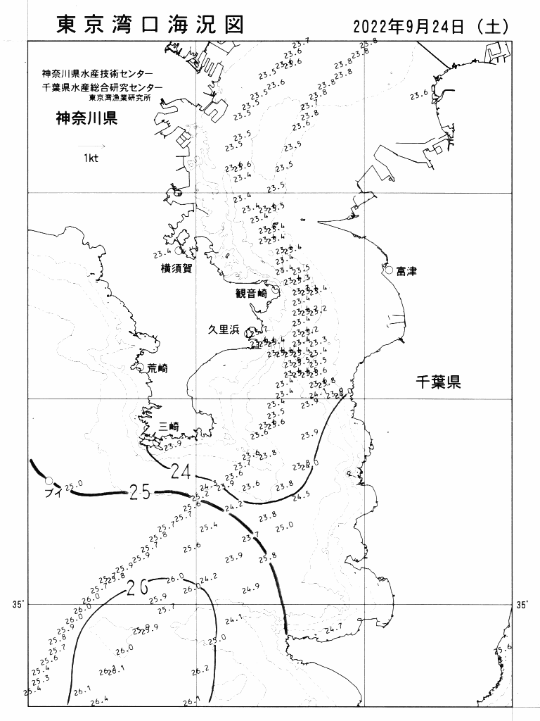 海況図, 東京湾口海況図 検索結果, (水温分布 等を図示)