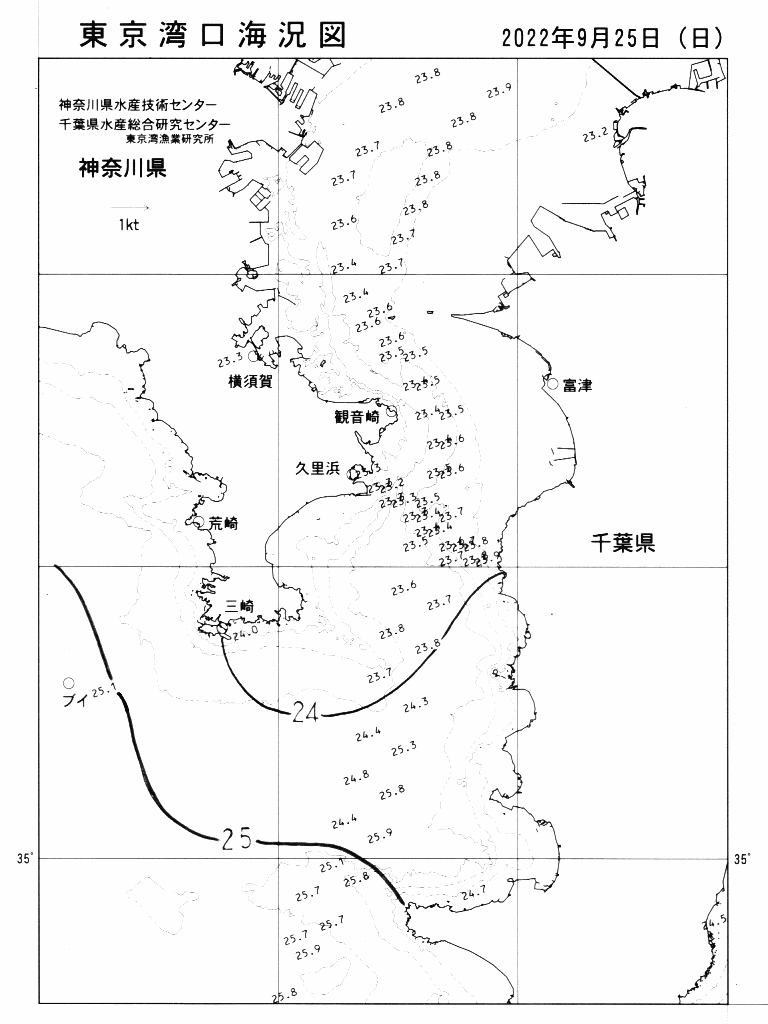 海況図, 東京湾口海況図 検索結果, (水温分布 等を図示)