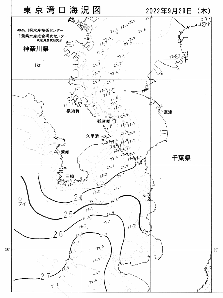 海況図, 東京湾口海況図 検索結果, (水温分布 等を図示)