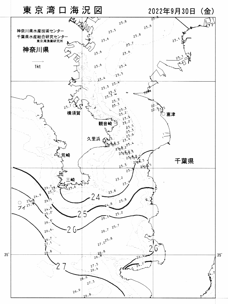 海況図, 東京湾口海況図 検索結果, (水温分布 等を図示)