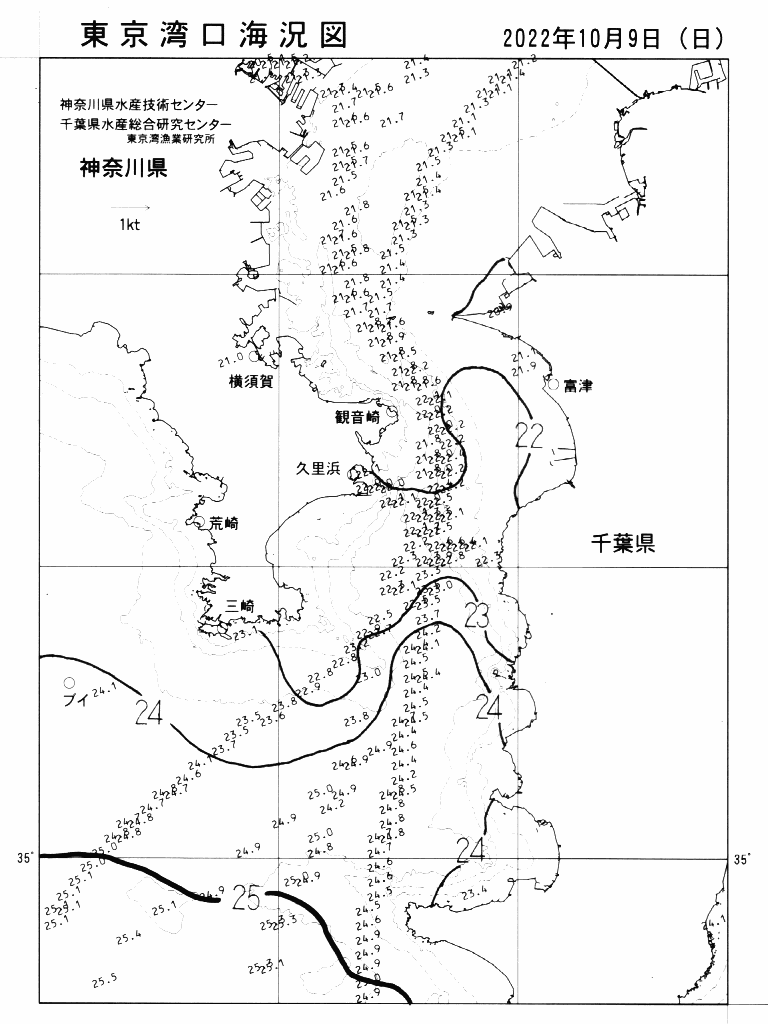 海況図, 東京湾口海況図 検索結果, (水温分布 等を図示)