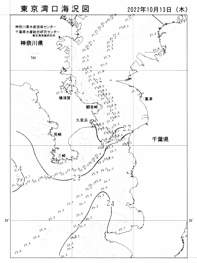 海況図, 東京湾口海況図 検索結果, (水温分布 等を図示)