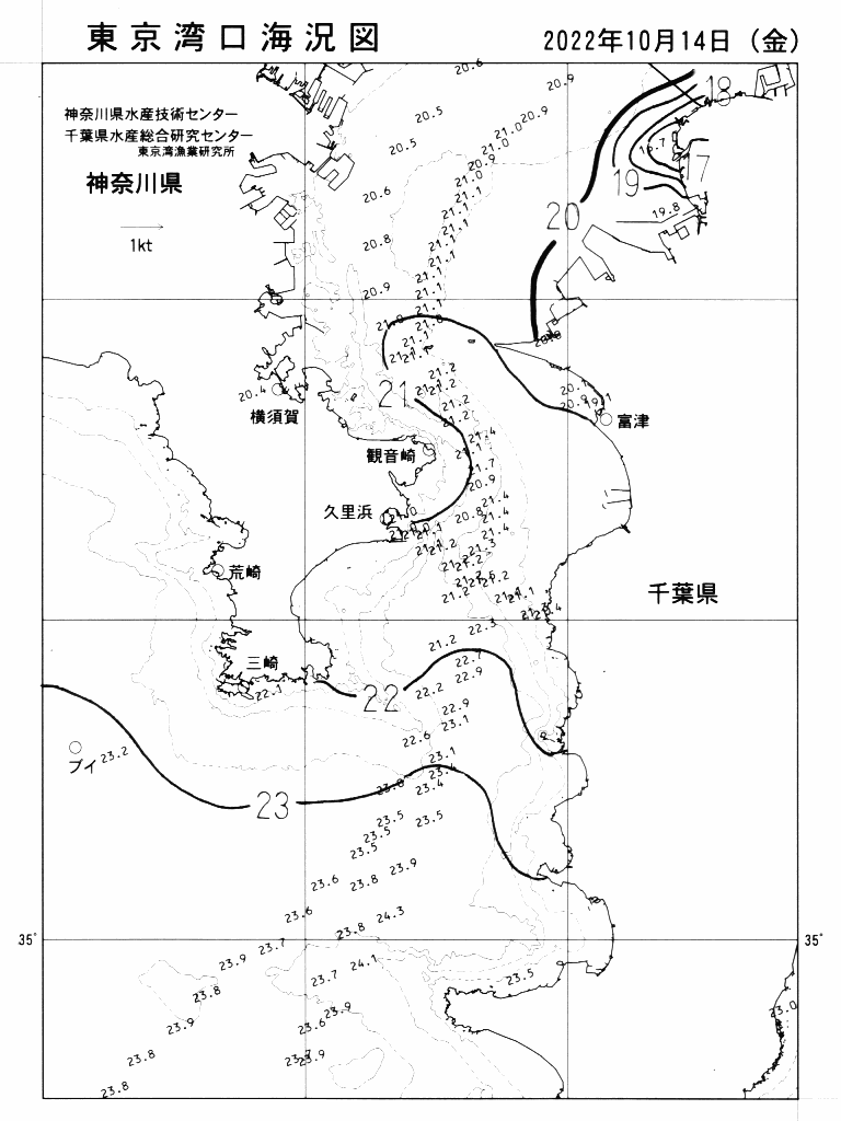 海況図, 東京湾口海況図 検索結果, (水温分布 等を図示)