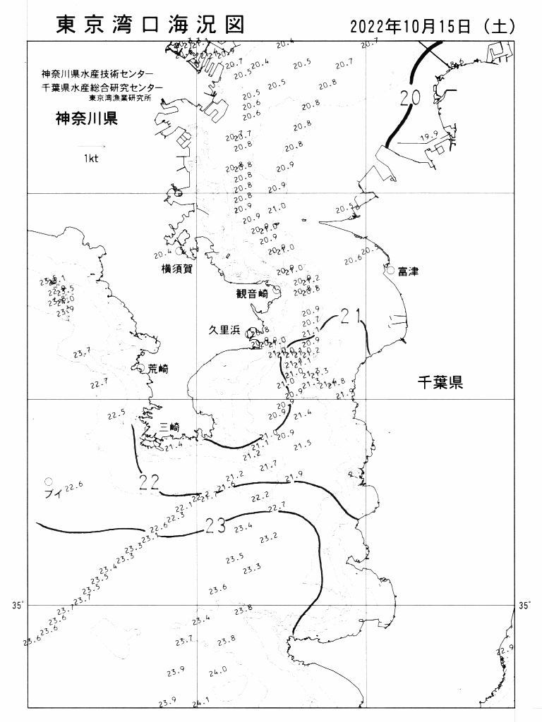 海況図, 東京湾口海況図 検索結果, (水温分布 等を図示)