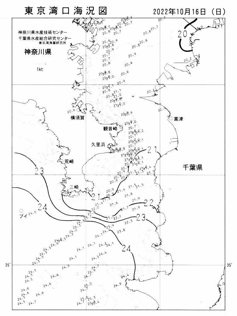 海況図, 東京湾口海況図 検索結果, (水温分布 等を図示)