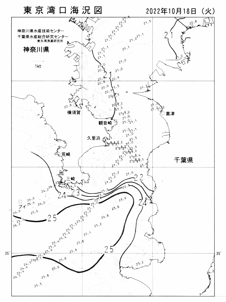 海況図, 東京湾口海況図 検索結果, (水温分布 等を図示)