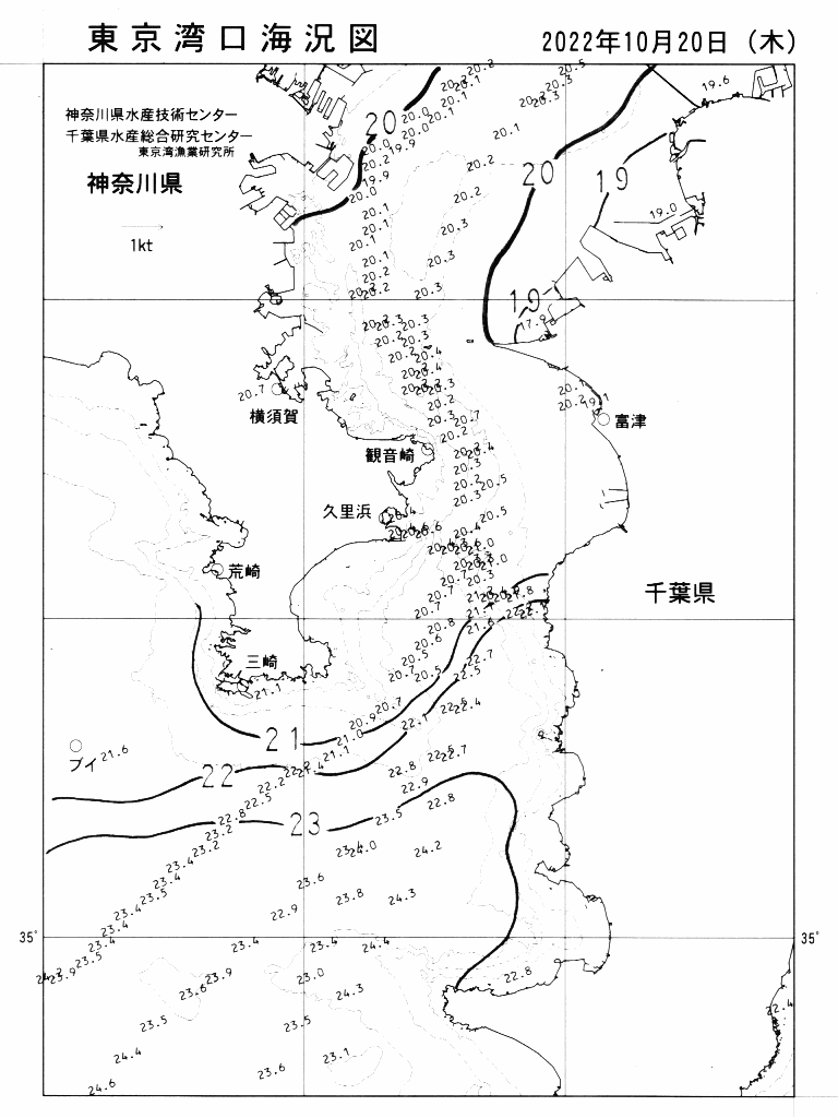 海況図, 東京湾口海況図 検索結果, (水温分布 等を図示)