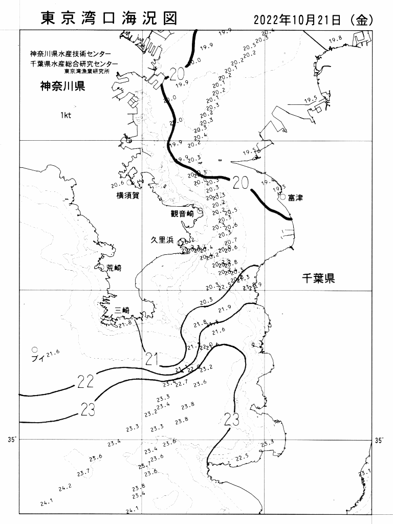 海況図, 東京湾口海況図 検索結果, (水温分布 等を図示)
