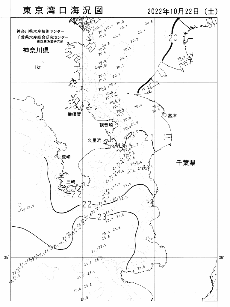 海況図, 東京湾口海況図 検索結果, (水温分布 等を図示)