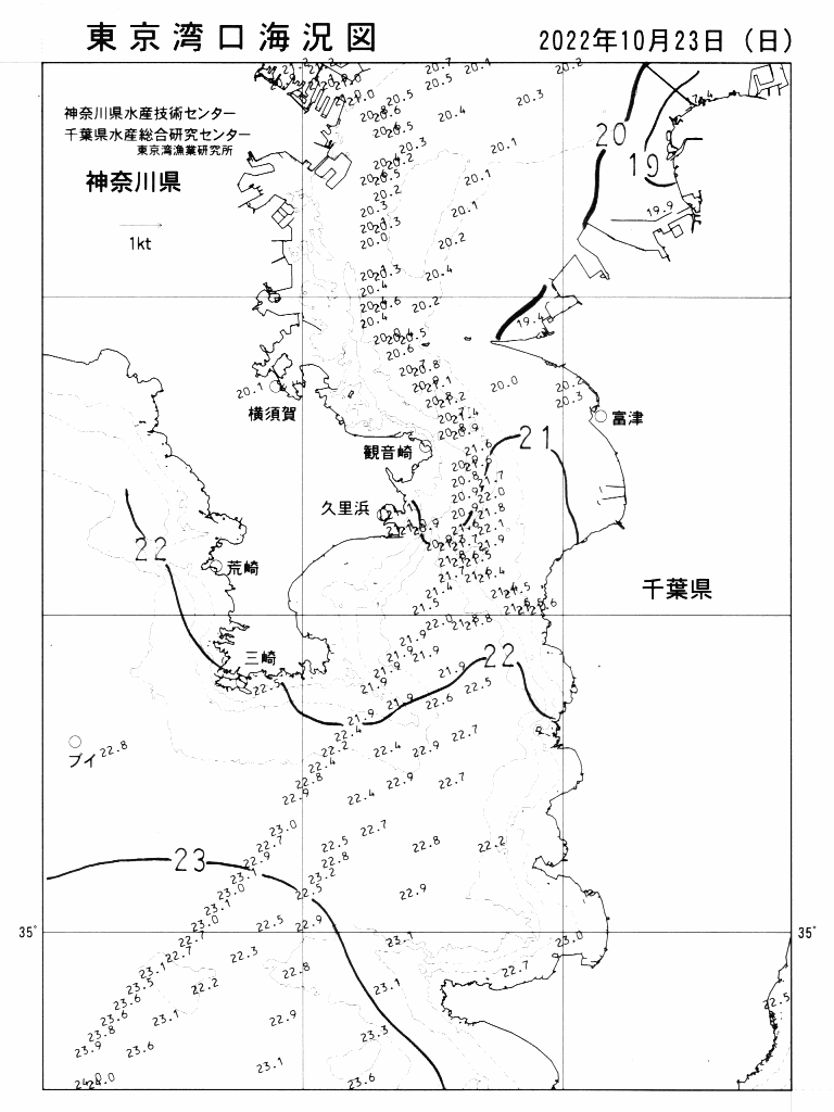 海況図, 東京湾口海況図 検索結果, (水温分布 等を図示)
