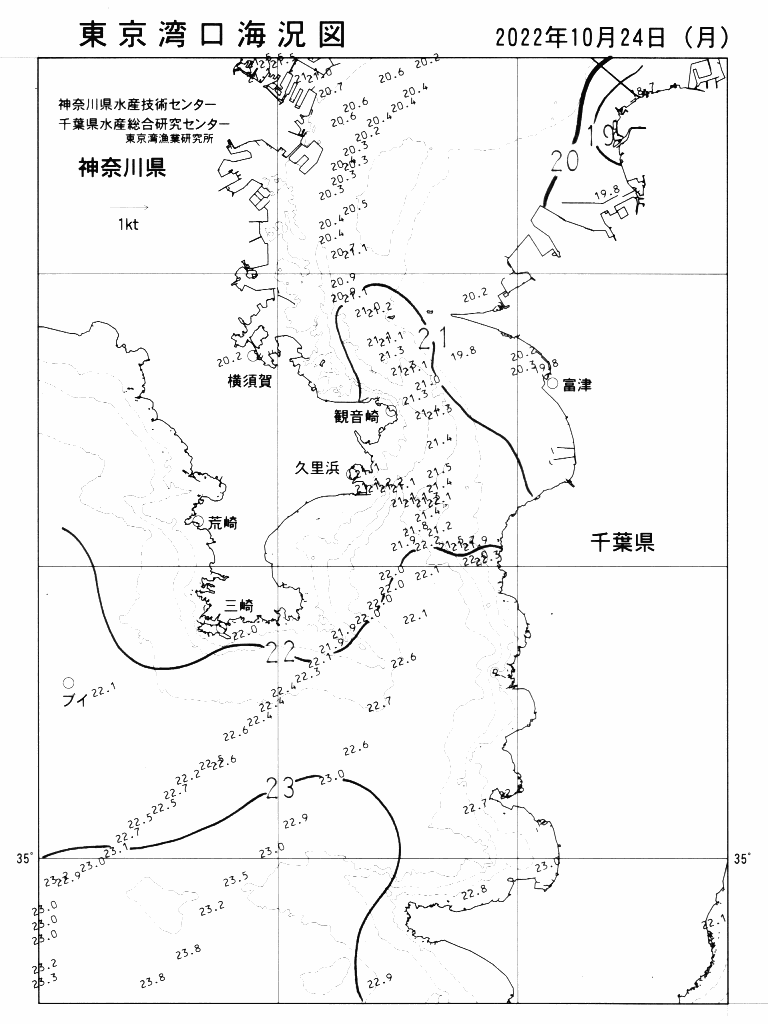 海況図, 東京湾口海況図 検索結果, (水温分布 等を図示)