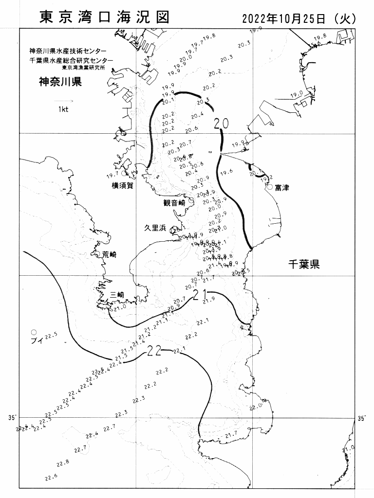 海況図, 東京湾口海況図 検索結果, (水温分布 等を図示)