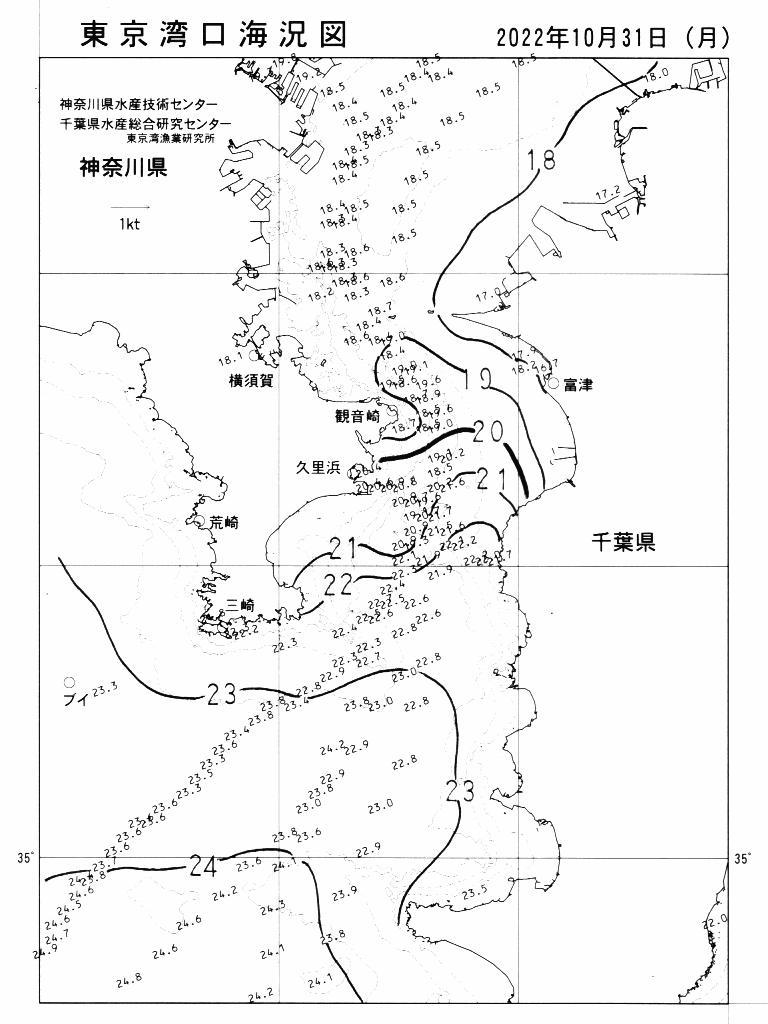 海況図, 東京湾口海況図 検索結果, (水温分布 等を図示)